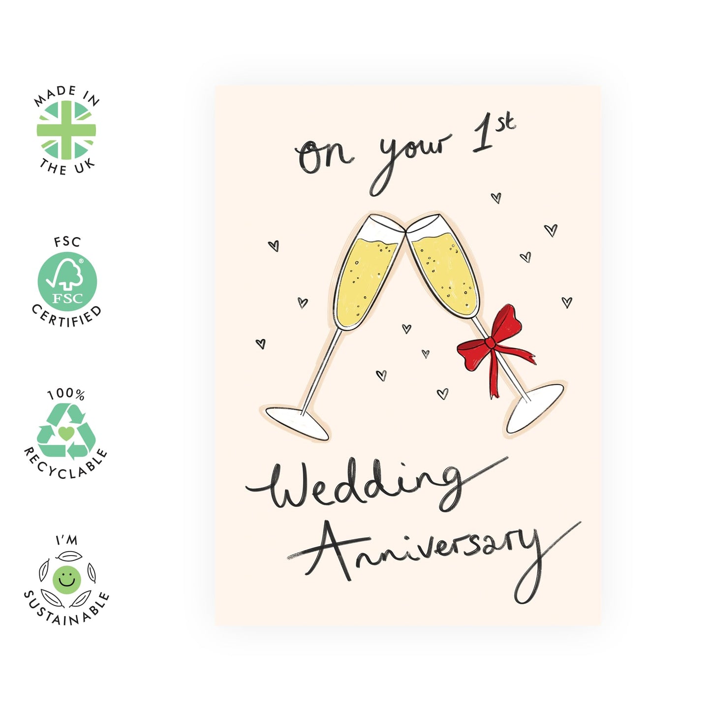 Greeting Card - 'FIRST WEDDING ANNIVERSARY' - Perfect for Celebrating Your First Year of Marriage - Ideal for Reflecting on the Joy & Love of Your Journey Together - Comes With Stickers By Central 23
