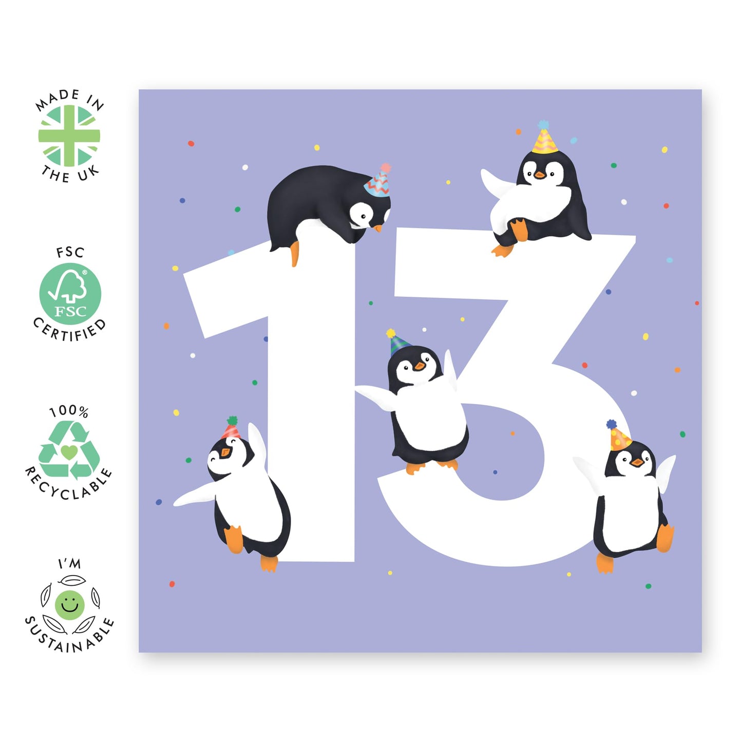 13th Birthday Card For Boys Girls - Penguin Age 13 - Happy Thirteenth Birthday Card For Teens - Gifts For Her Daughter Son - Niece Nephew - Comes With Fun Stickers - By Central 23