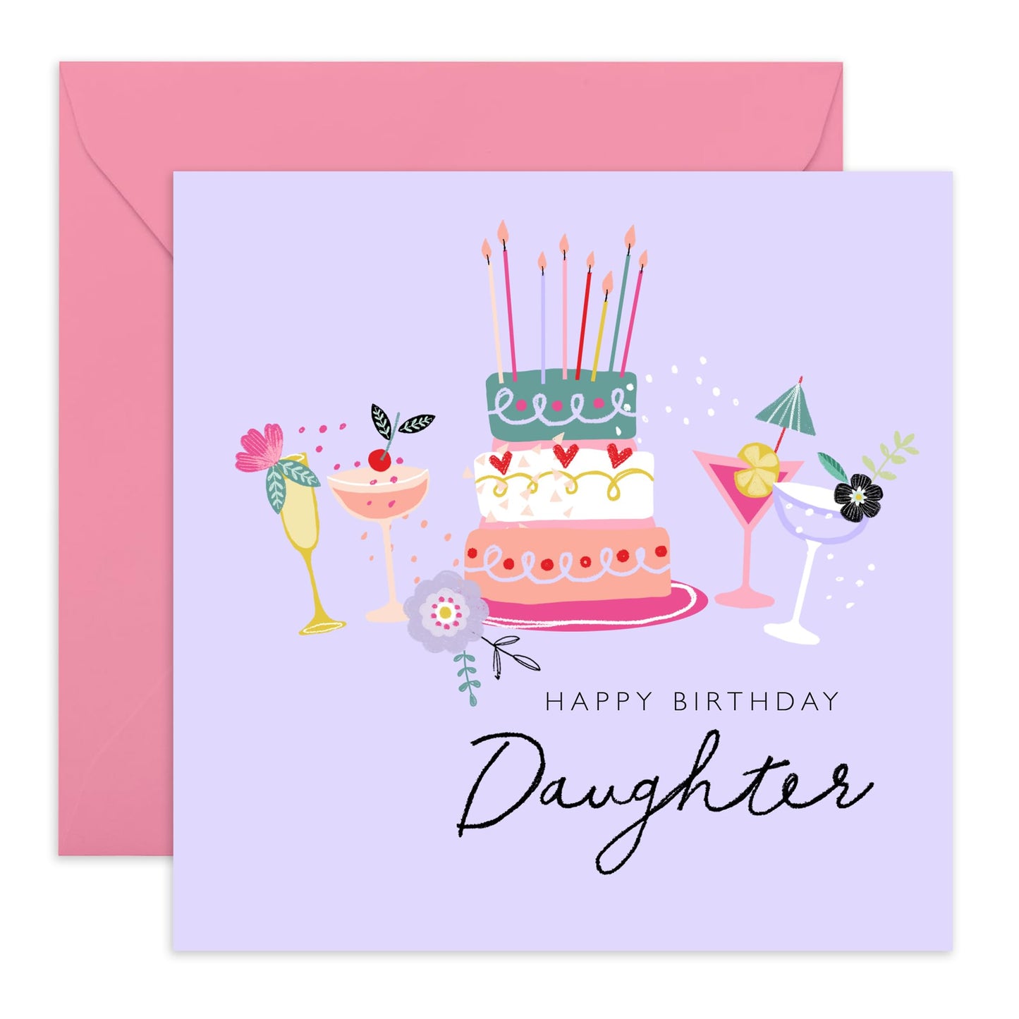 Happy Birthday Daughter Card - Cakes Drinks Celebration - Sweet Female Birthday Cards And Envelopes - Love Cards For Her Girls - Gifts For Women - Comes With Cute Stickers By Central