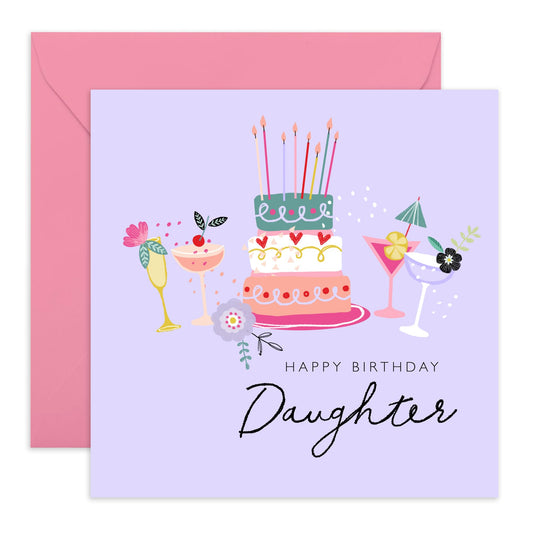Happy Birthday Daughter Card - Cakes Drinks Celebration - Sweet Female Birthday Cards And Envelopes - Love Cards For Her Girls - Gifts For Women - Comes With Cute Stickers By Central