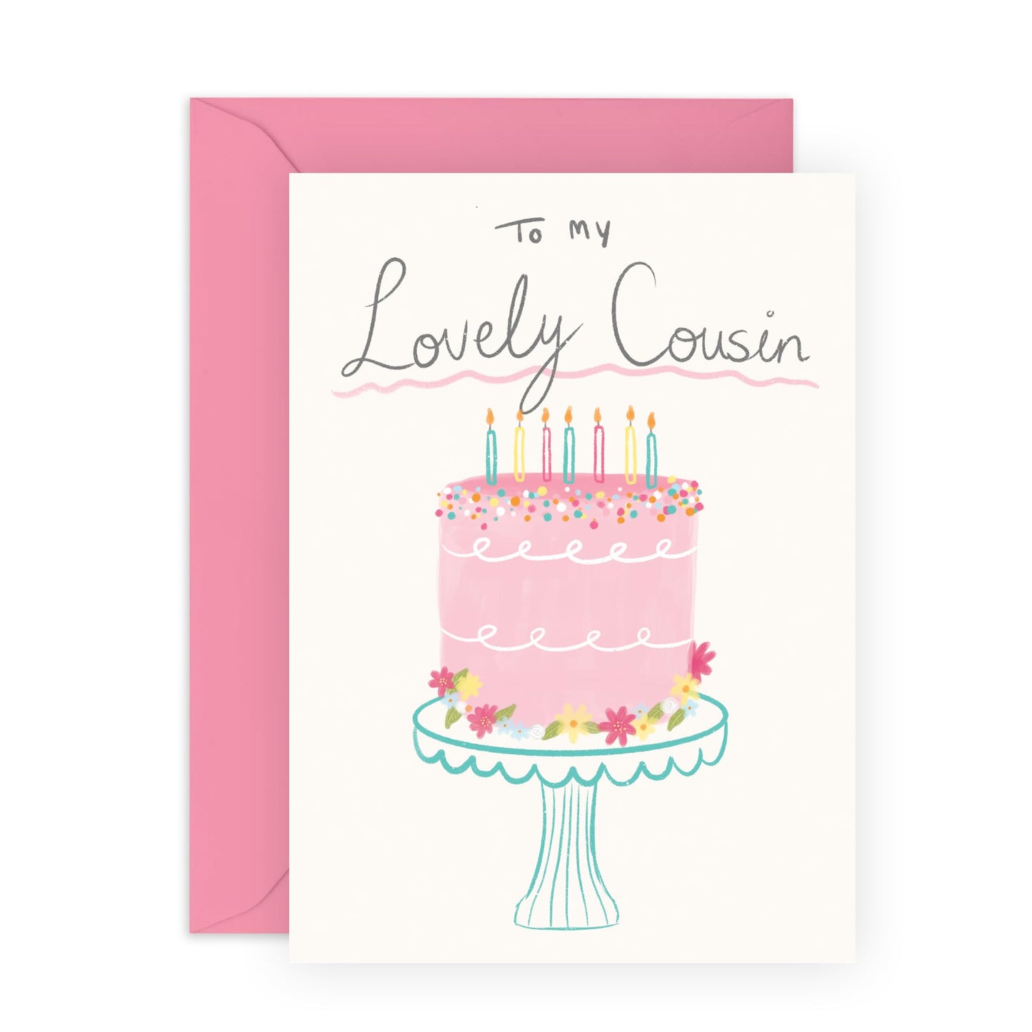 Thoughtful Birthday Card - 'To My Lovely Cousin' - Gifts for Family, Relatives, Cuz, Her, Him - Cake & Candles - Comes with Fun Stickers