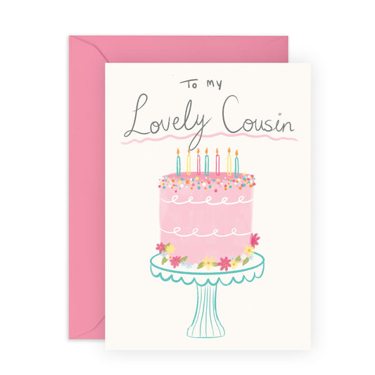 Thoughtful Birthday Card - 'To My Lovely Cousin' - Gifts for Family, Relatives, Cuz, Her, Him - Cake & Candles - Comes with Fun Stickers