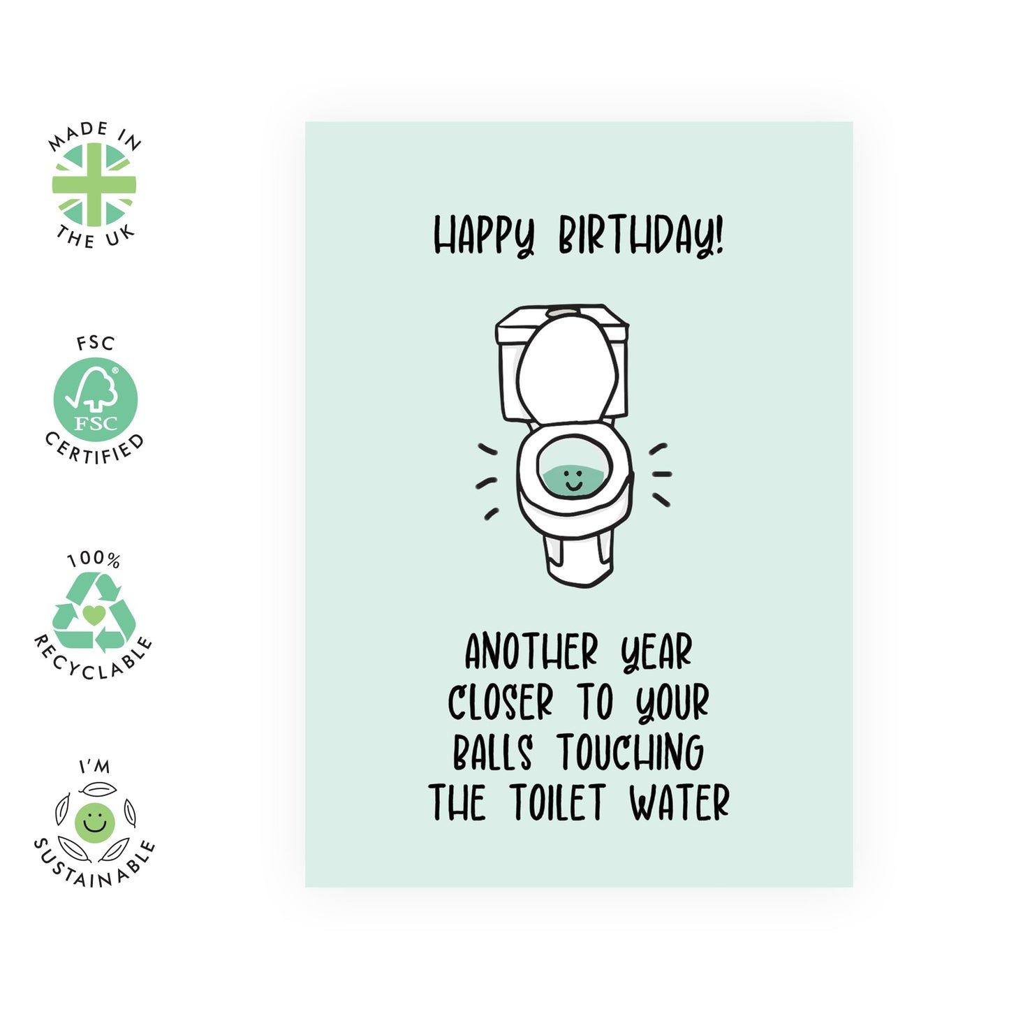 Funny Birthday Card For Men - Balls Touching The Toilet Water - Husband Birthday Cards - Brother Birthday Cards - Gifts For Boyfriend Cousin Friend - Comes With Stickers - By Central 23