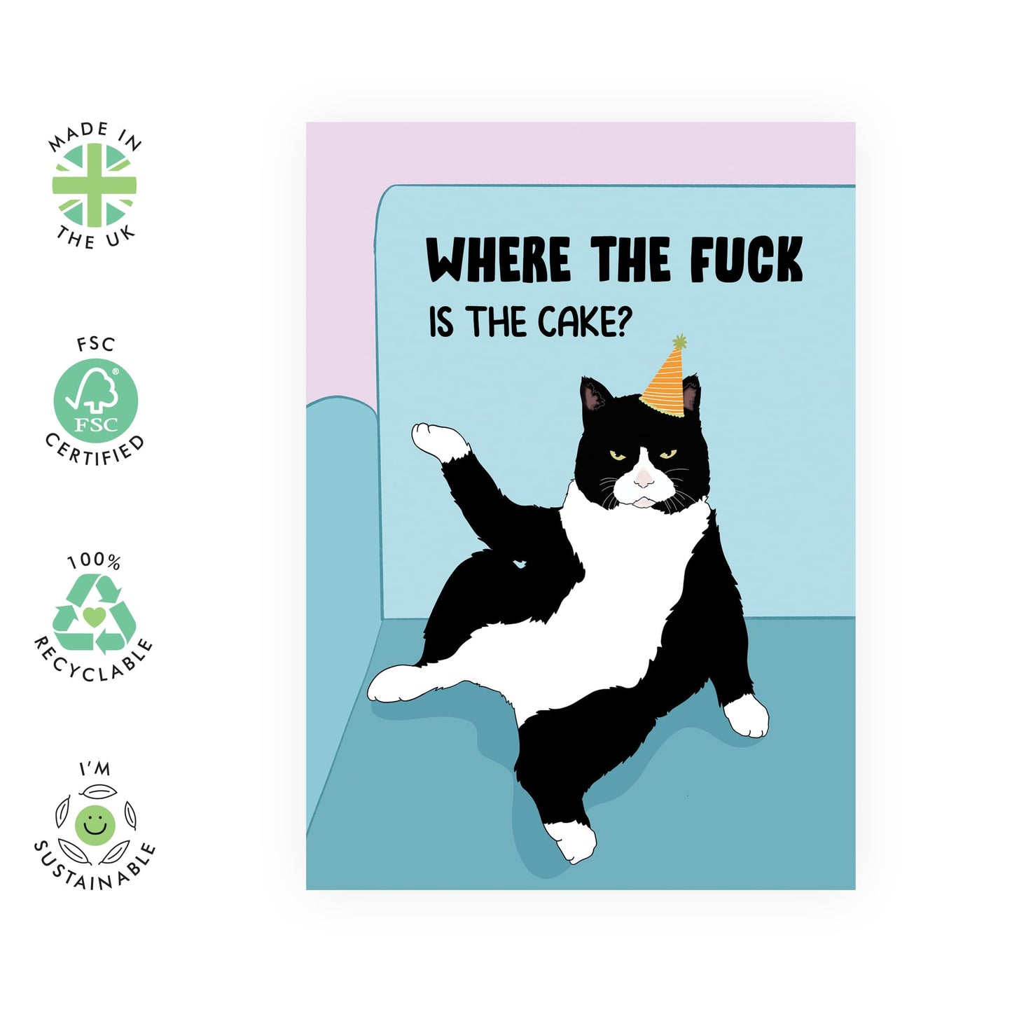 Cat Birthday Card For Men Women - Where The Fuck Is The Cake - Cheeky Greeting Cards For Pet Owners Animals - Cat Lady - Kitty Gifts For Men And Women - Comes With Fun Stickers By Central 23