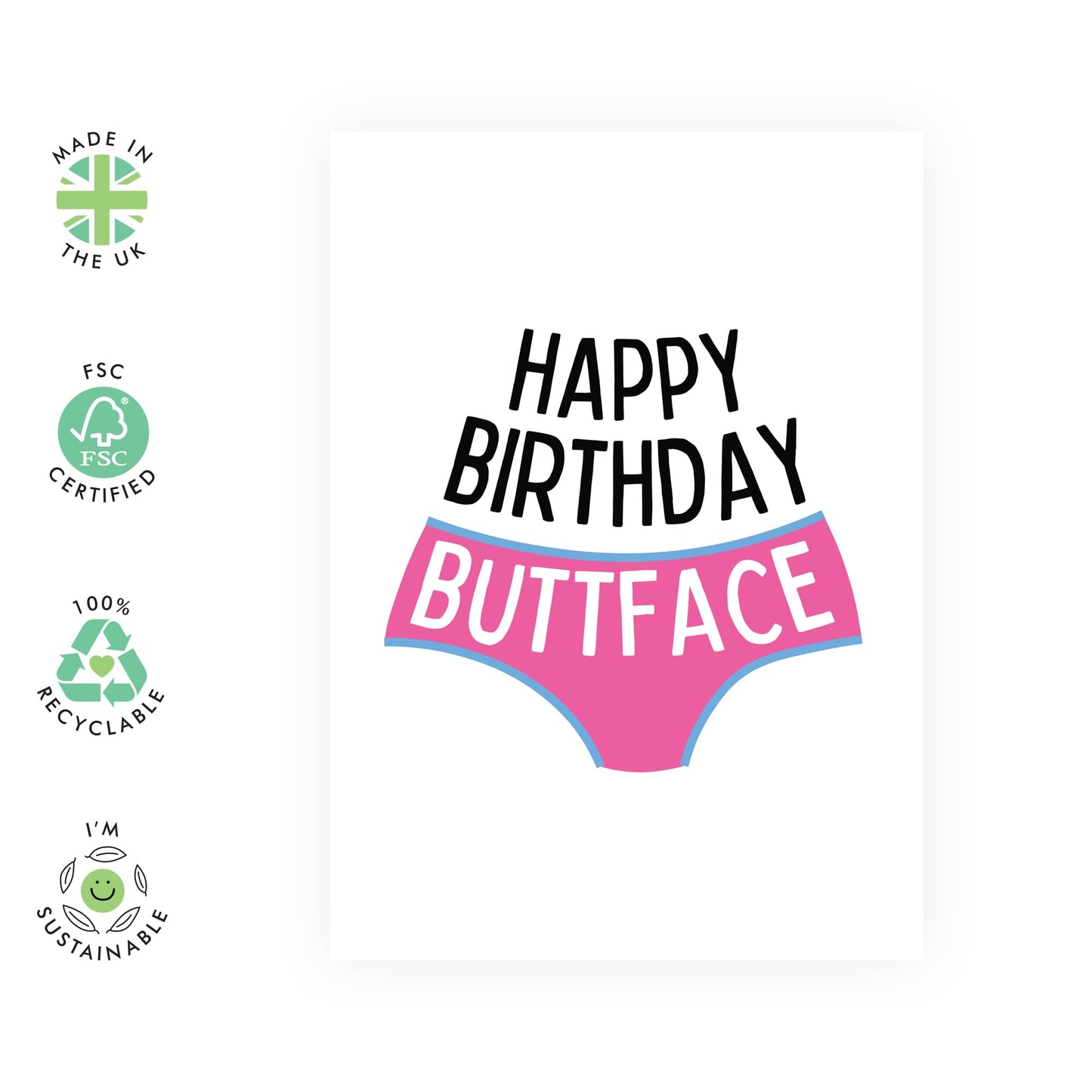 Humorous Birthday Card - 'HAPPY BIRTHDAY BUTTFACE' - Perfect for Adding a Lighthearted Touch to the Celebration - Ideal for Friends with a Great Sense of Humor - Comes With Stickers By Central 23