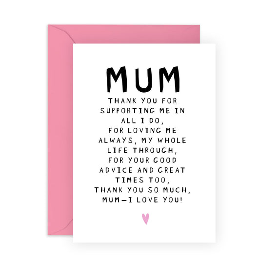 Mum Birthday Cards And Envelopes -Thanks For Supporting Me - Thank you Gifts and Kind Words for Mummy, Mam, Mama, Her, Women- I Love You and Mothers Day Cards from Son Daughter -Comes With Stickers
