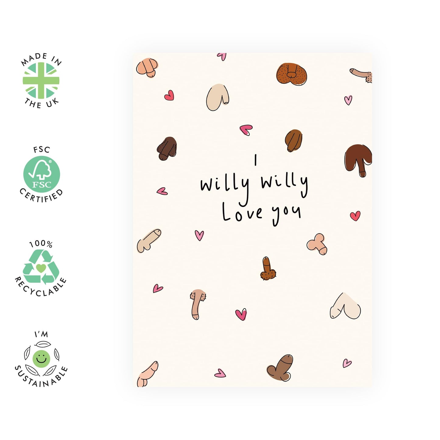 Funny Naughty Greeting Card – “I Willy Love You” – Valentine’s Day, Anniversary, or Birthday Idea for Couples, Husband, Boyfriend, Spouse, Partner, Hun, Sweetheart, Babe - Comes with Stickers