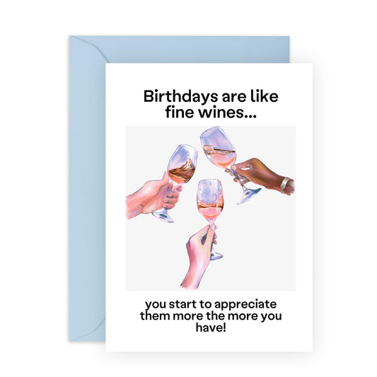 Happy Birthday Card - 'FINE WINE BIRTHDAYS' - Celebrate with a Classy Touch and a Nod to Aging Gracefully - Perfect for Wine Lovers and Special Occasions - Includes Envelope and Stickers by Central 23