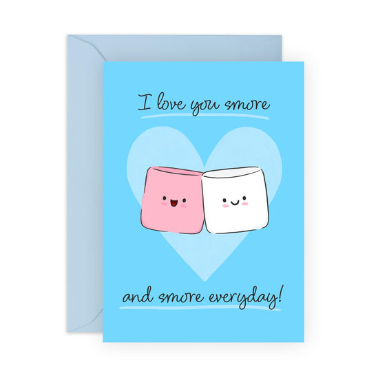 Lovely Anniversary Card - 'Marshmallows Love You Smore' - Valentines Gifts for Wife, Husband, Girlfriend, Boyfriend, Partners, Couples - Sweet Pick Up Lines - Comes with Fun Stickers