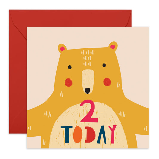 Happy 2nd Birthday Cards And Envelopes - Two Today Cute Bear - Second Birthday Cards For Kids Age Two - 2 Year Old Bday Gifts For Baby Daughter Son Boy Girl - Comes With Fun Stickers By Central 23