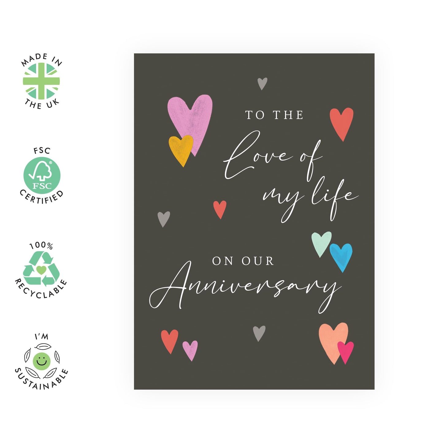 Romantic Anniversary Card - 'Love Of Life Anniversary' - Gifts for Wife, Husband, Girlfriend, Boyfriend, Him, Her, Spouse, Married Couples, Babe - Red & Blue Hearts - Comes with Fun Stickers