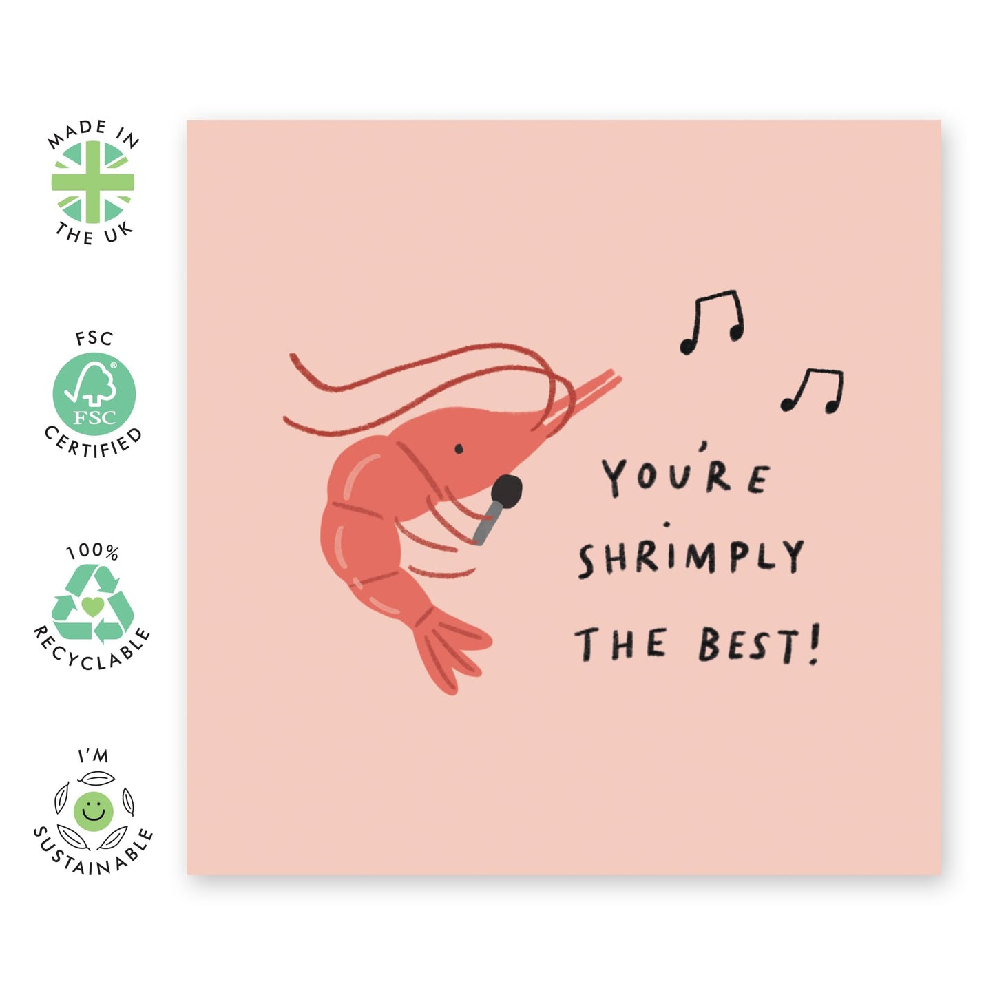Karaoke Birthday Card - 'Shrimply The Best' - Gifts for Best Friends, BFF, Bruv, Mate, Brother, Cousin, Co-worker, Colleagues, Him - Singing Shrimp - Comes with Fun Stickers