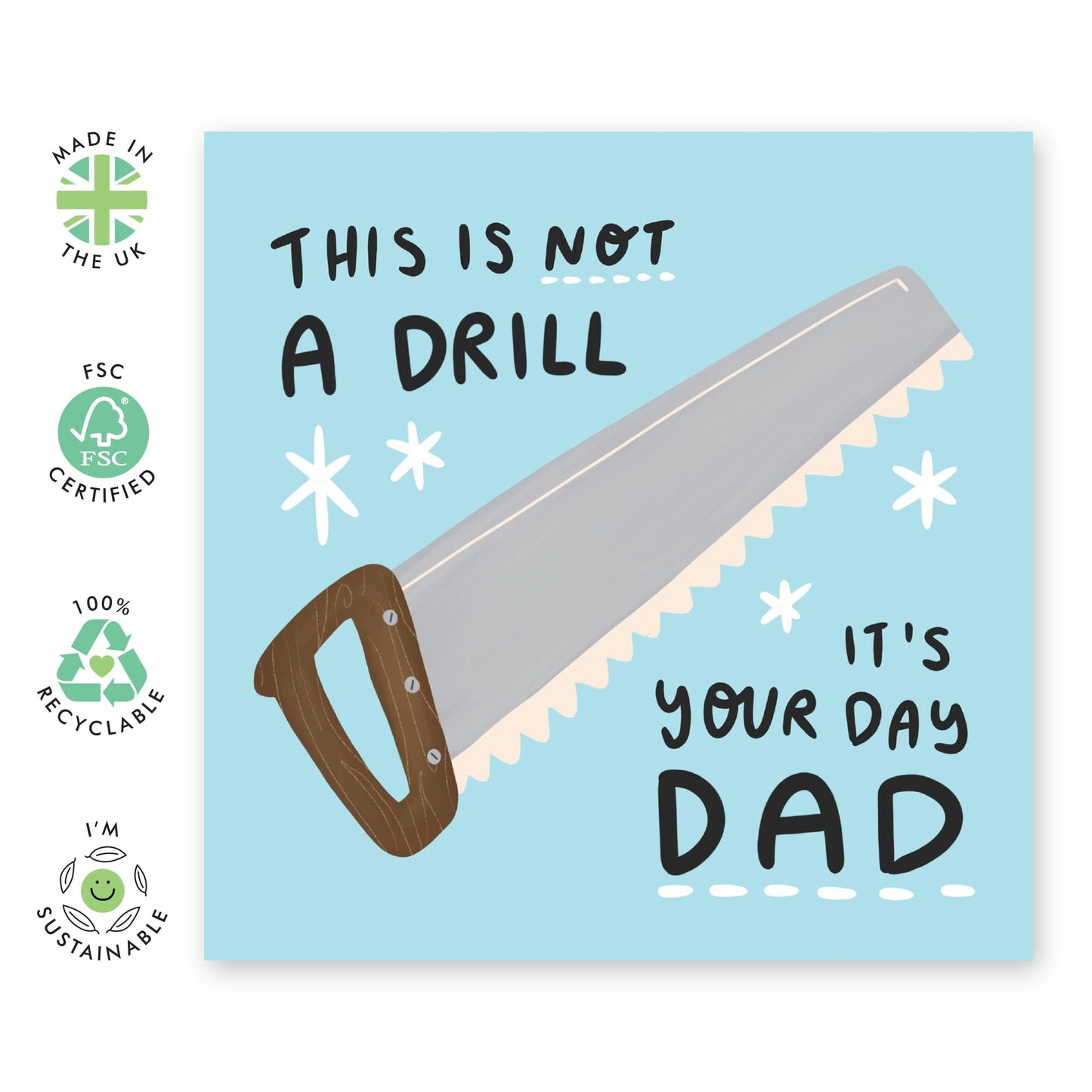 Happy Birthday Dad Card Funny - Dad This Is Not A Drill Day - Dad Jokes Humour - Father's Day Cards For Men Papa Pop Daddy Fathers - Hilarious Gift For Him - Comes With Stickers By Central 23