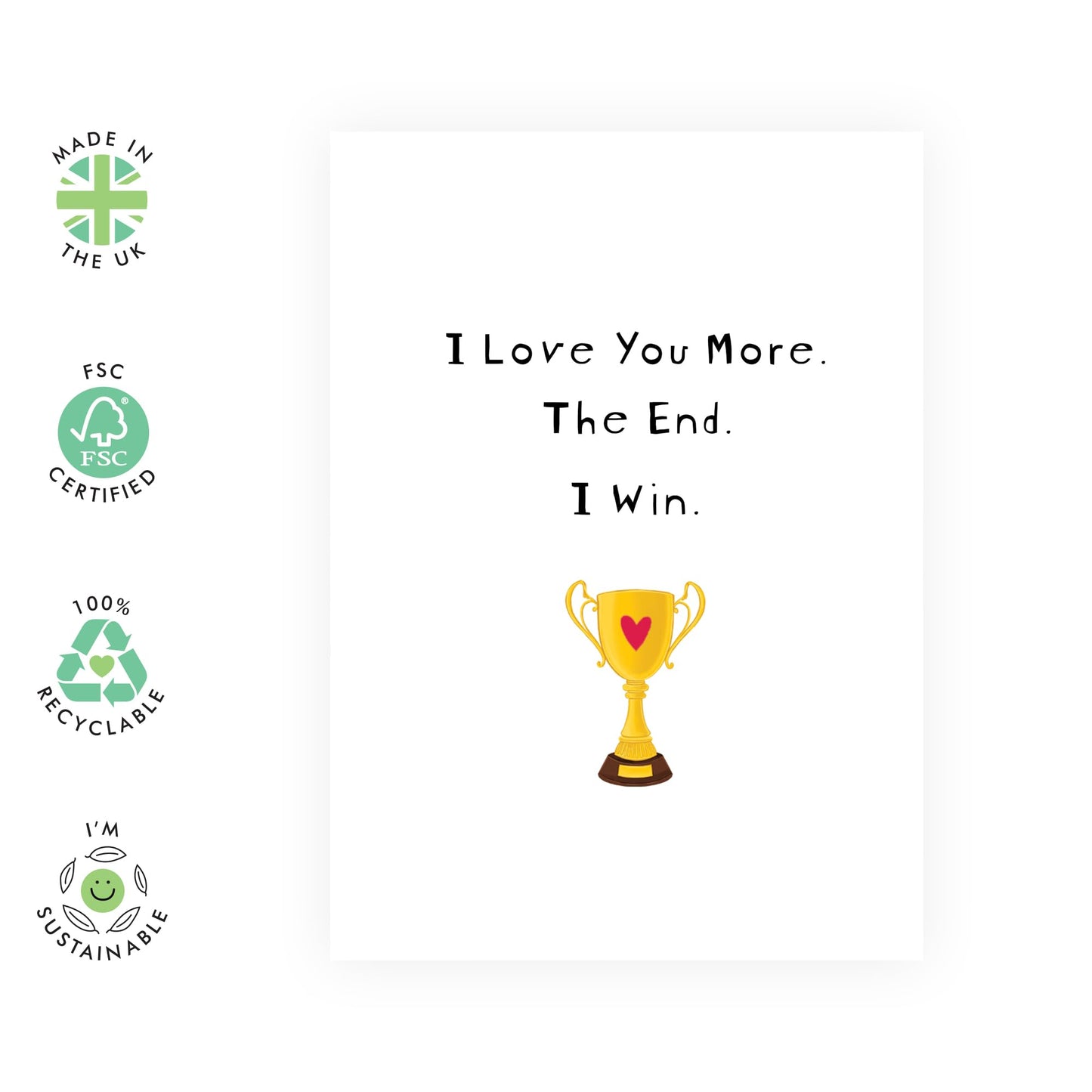 Cute I Love You Card - 'I Win Love' - Gifts for Husband, Wife, Girlfriend, Boyfriend, Married Couples, His, Her - Trophy - Comes with Fun Stickers