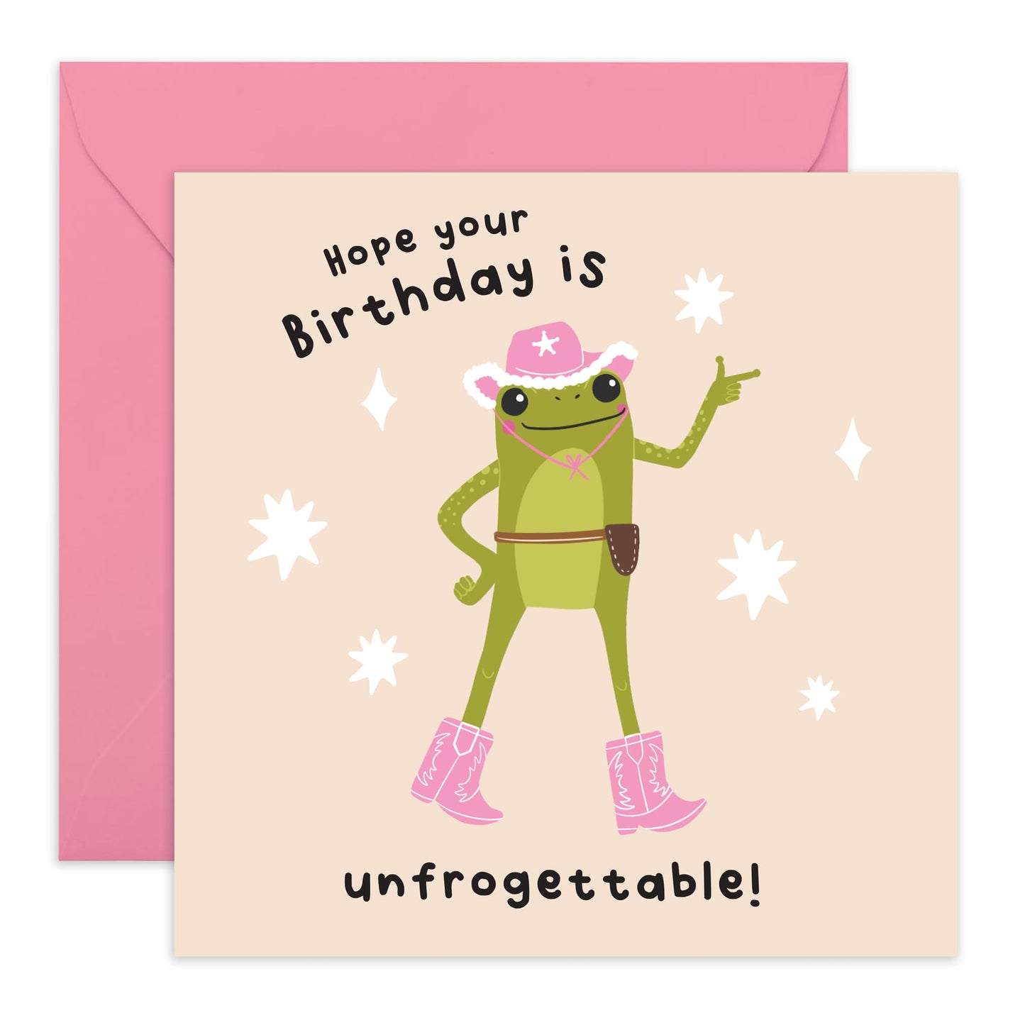 Humorous Frog Birthday Card for Women – ‘Unfrogettable’ – Cute Greeting Card for Sister, Colleagues, Friends, Bestie, BFF, Colleagues, Family, Coworkers, Her - Cowgirls - Comes with Fun Stickers