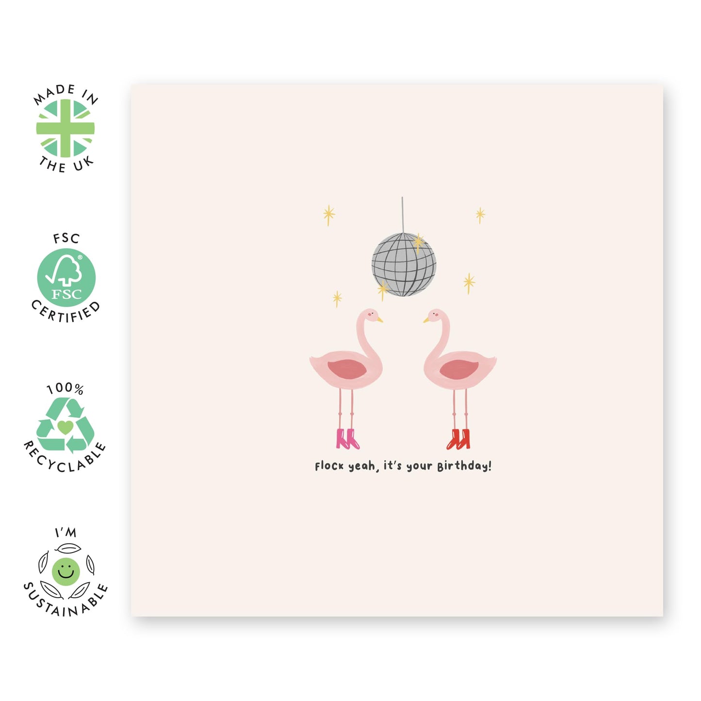Pink Birthday Card –' Flock Yeah' Disco Theme – Quirky Birthday Greeting for Her, Besties, BFF, Girlfriend, Sister, Friends, Family, and Party Lovers - Comes with Fun Stickers