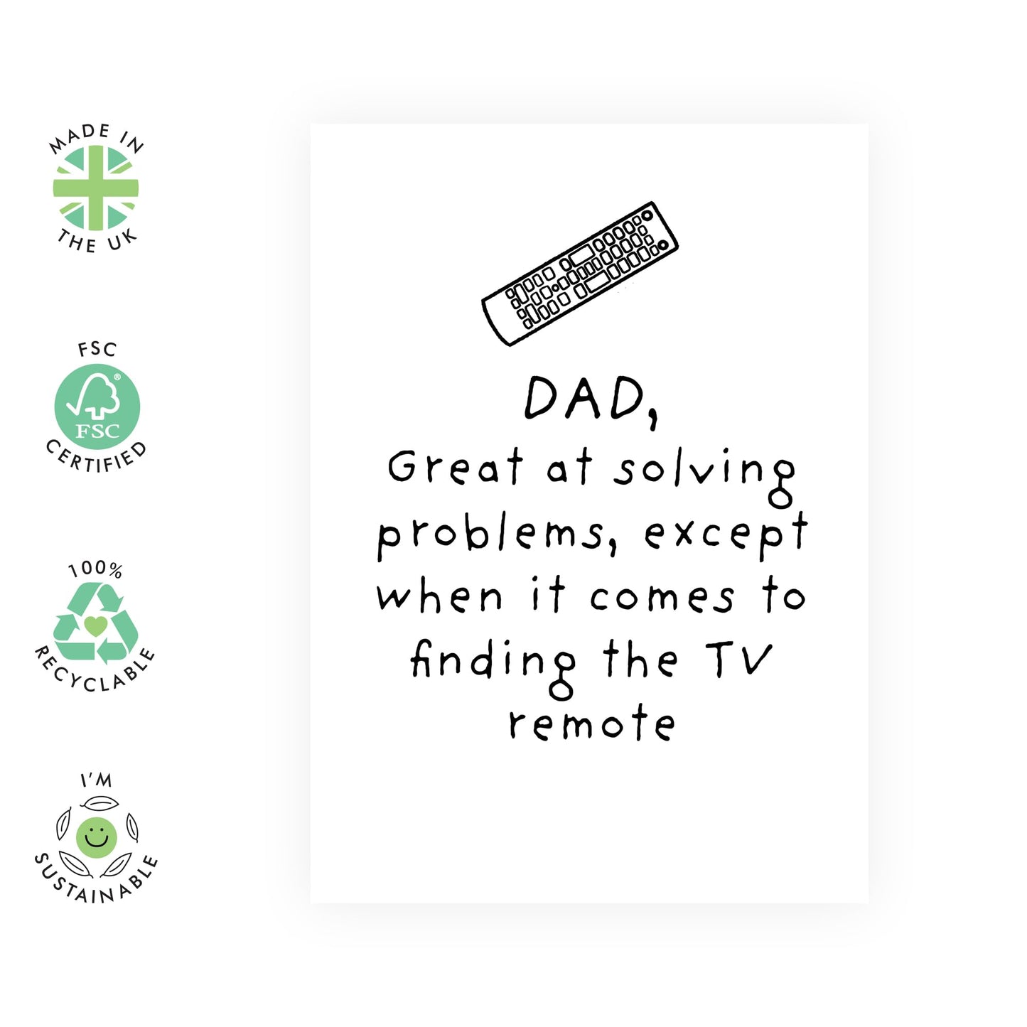 Happy Birthday Dad Card - Finding The Tv Remote - Humorous Birthday Cards For Men - Fathers Day Card From Daughter Or Son - For Daddy Papa Father - Comes With Stickers - By Central 23