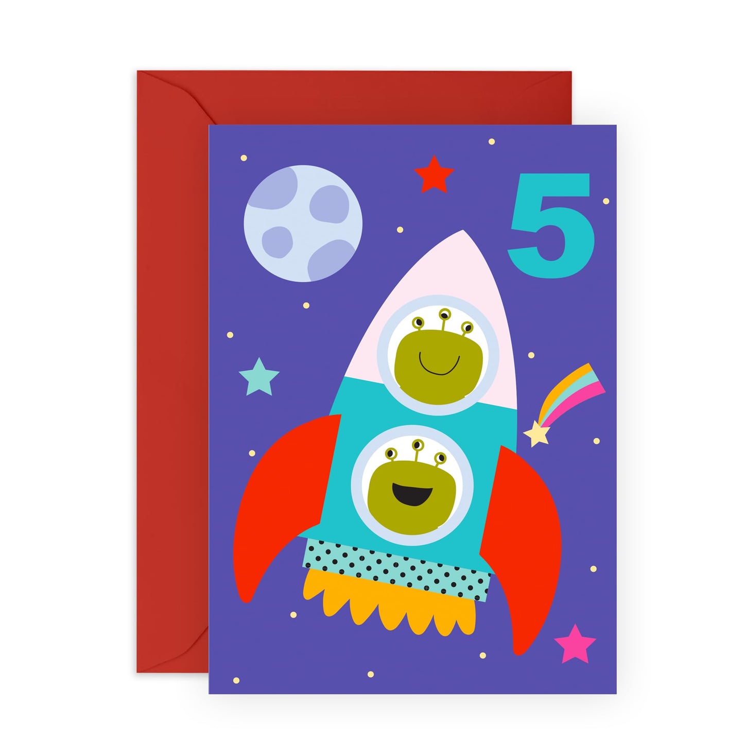 5th Year Old Birthday Card For Kids - Childrens Rocket Ship Age 5 - Boys Girls Birthday Cards Fifth Bday - Gifts Him Son Daughter Nephew Grandson - Birthday Card - Comes With Stickers By Central 23