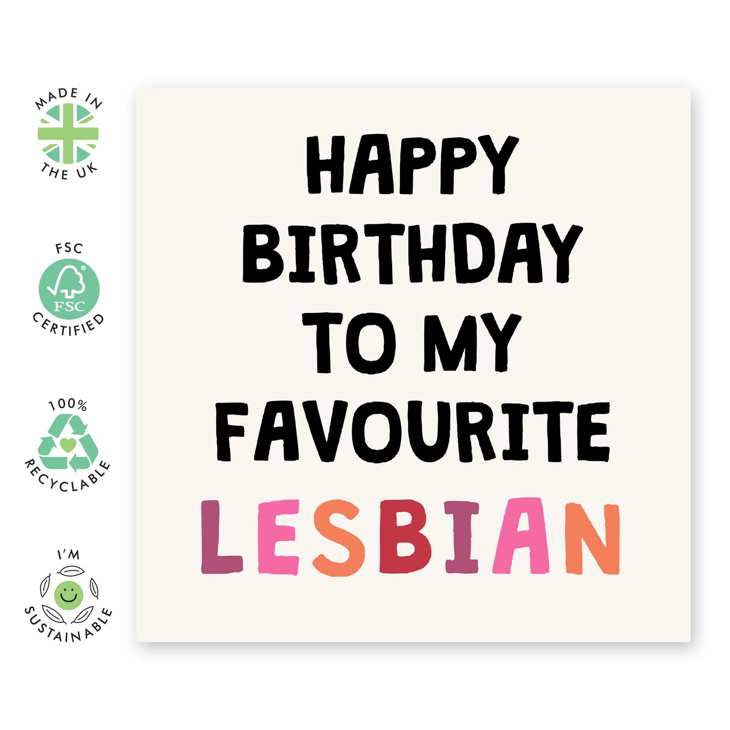 Supportive Birthday Card for Lesbians - 'Favourite Lesbian' - Gifts for Friends, BFF, They, Them, Theirs - LGBT - Comes with Fun Stickers