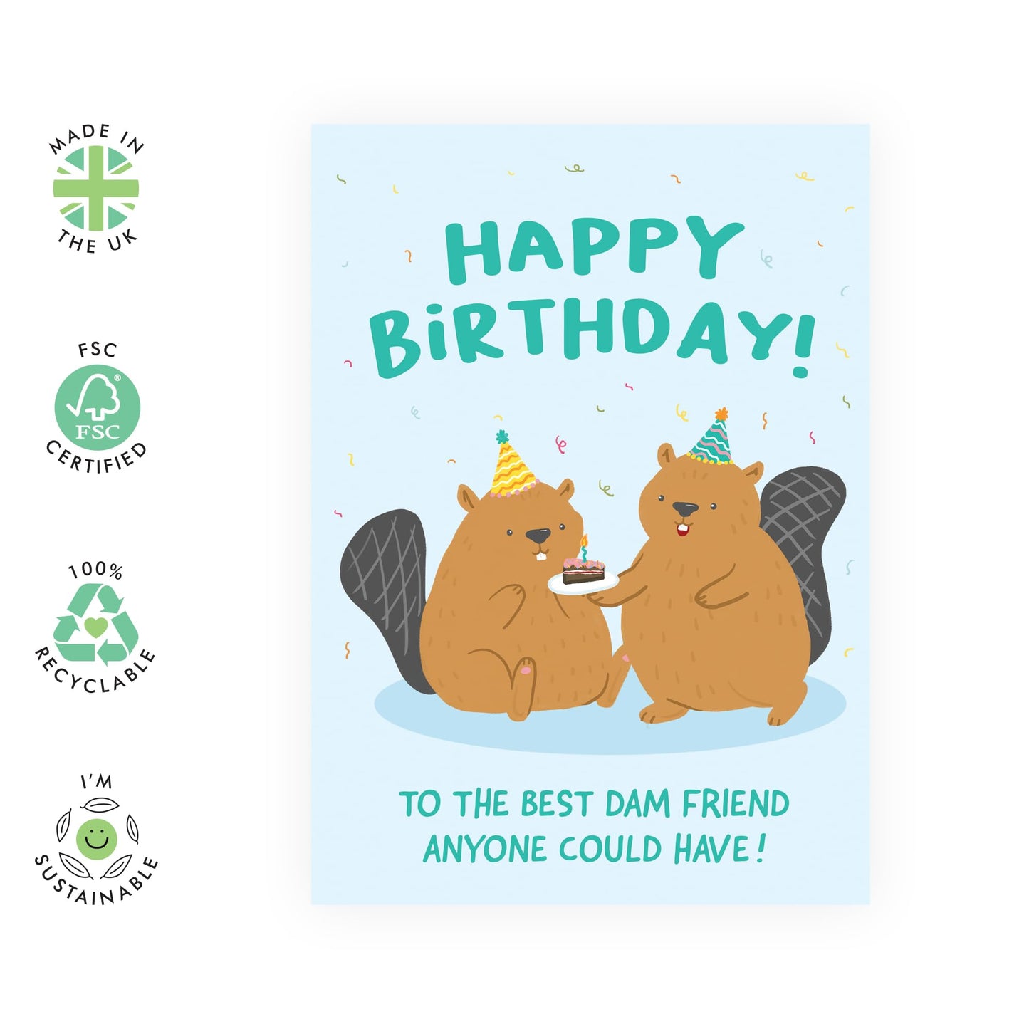 Friend Birthday Cards For Men - Friend Birthday Beaver - Sweet Birthday Cards - Friendship Cards For Best Friend - Gifts For Her Him - Comes With Stickers - By Central 23