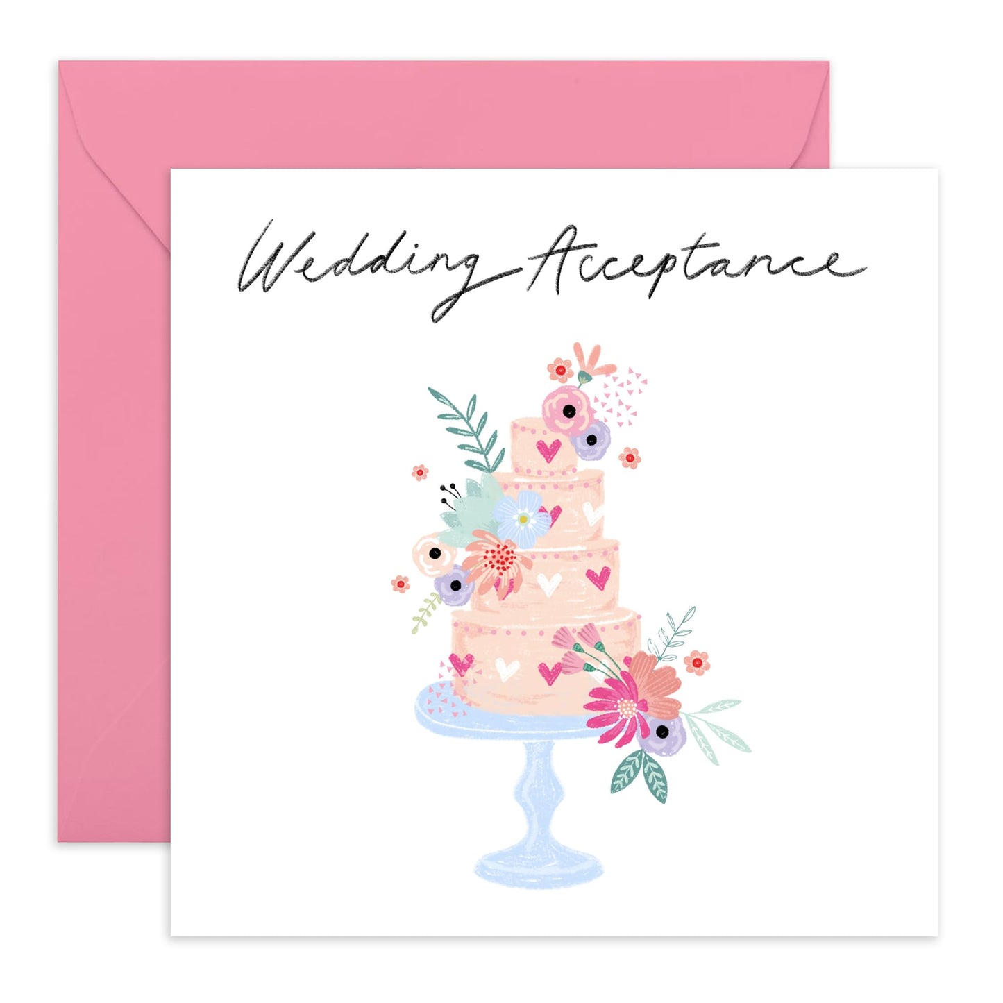 Wedding Acceptance Card From Groom Bride - Wedding Acceptance Cake - Wedding Invitations For Women Men - Rsvp Reply Card For Friends - Floral Card For Guest - Comes With Fun Stickers By Central 23