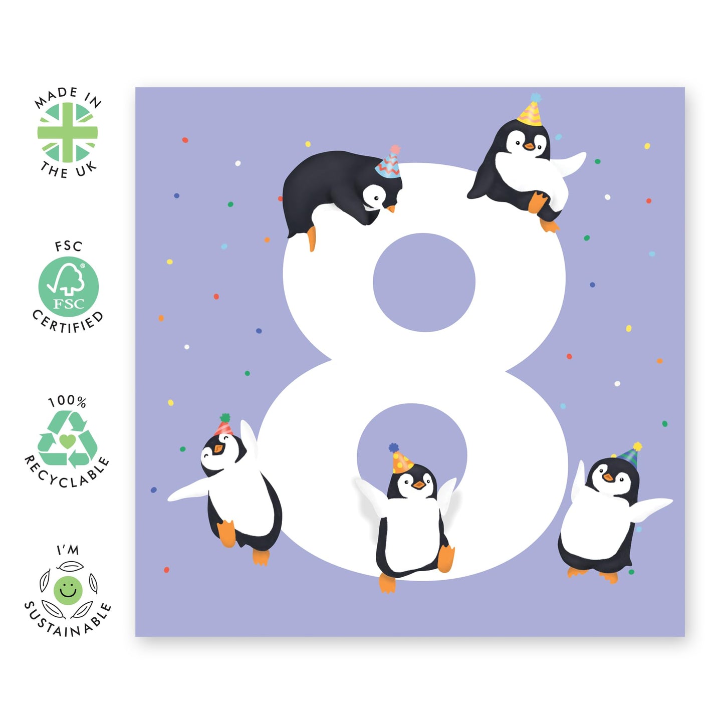Eighth Birthday Card For Boys Girls - Penguin Age 8 - Happy 8th Birthday Card For Kids - Eight Years Old Greetings Card For Niece Nephew - Gifts For Daughter Son - Comes With Sticker By Central 23