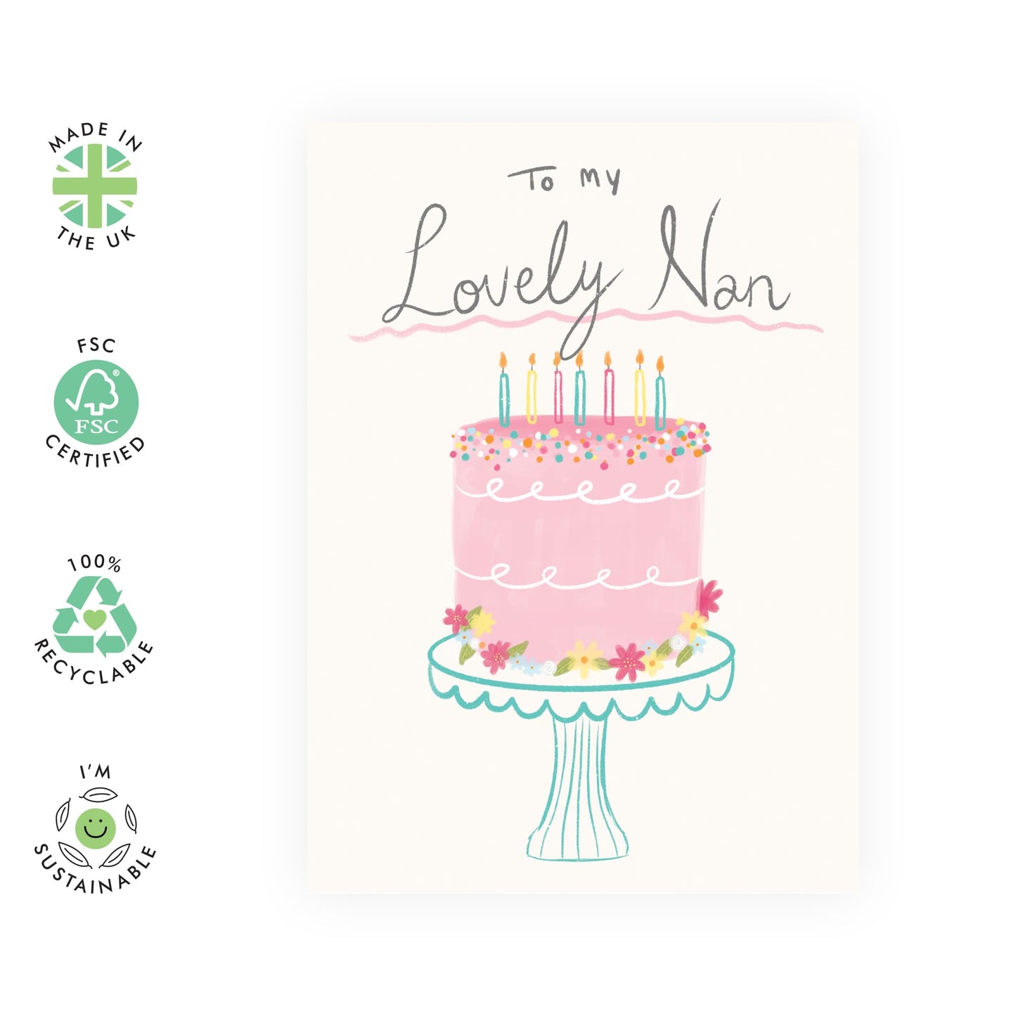 Thoughtful Birthday Card - 'To My Lovely Nan' - Gifts for Grandmother, Grandma, Nana, Grandparents, Family - Cake & Candles - Comes with Fun Stickers