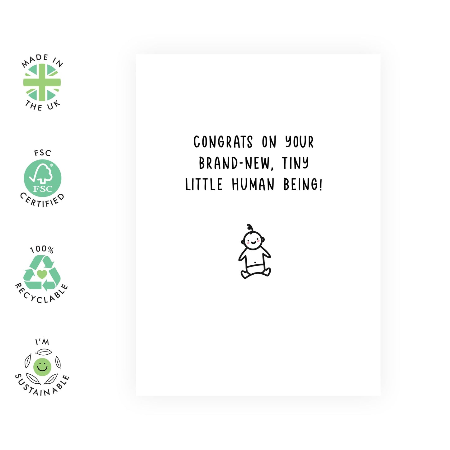 Adorable New Baby Card - "Congrats on Your Tiny Human" - Presents for New Parents, Him, Her, Friends, Son, Daughter, Neighbours, Brother, Sister - Cute Minimalist Design - Comes with Fun Stickers