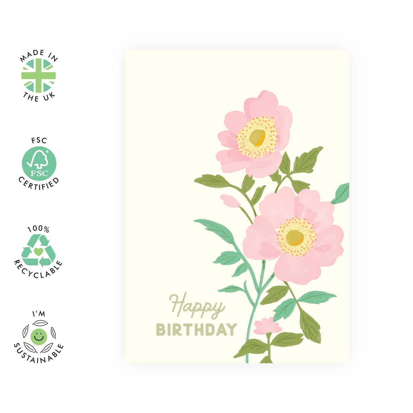 Pink Flowers Birthday Card - 'HBD Pink Pastel Floral' - Gifts for Her, Women, Colleagues, Coworker, Sister - Blooming - Comes with Fun Stickers
