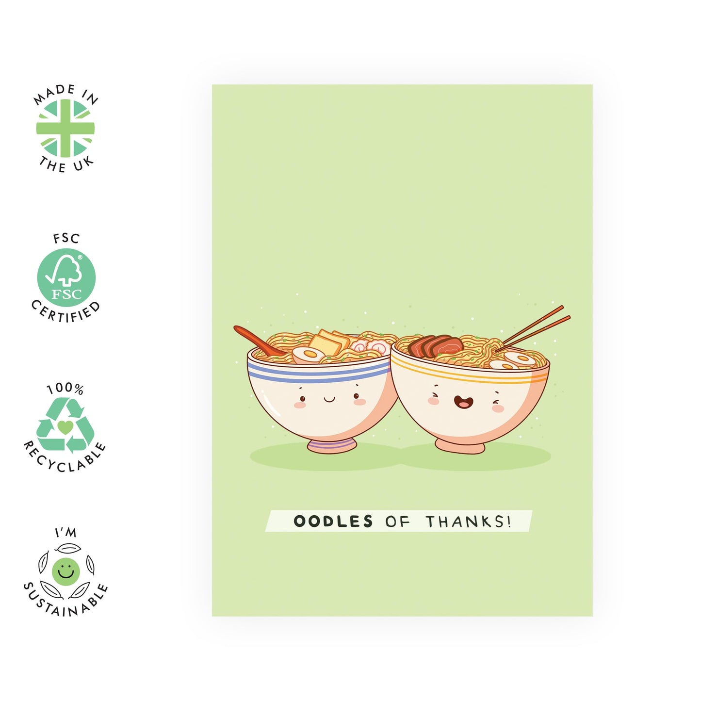 Thank You Greeting Cards For Her - Kawaii Oodles Of Thanks - Sweet Appreciation Cards For Women - Noodles Cards- Gift For Mummy Mum - Sister - Best Friend - Comes With Fun Stickers - By Central 23