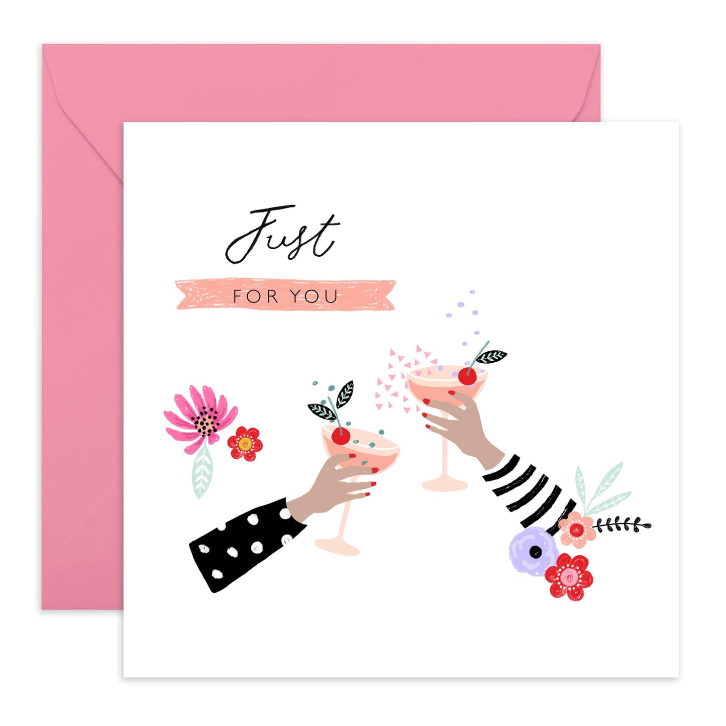 Blank Greeting Card With Envelope - Just For You Cocktails - Birthday Celebration Congratulations - All Occasion Cards For Women - Gifts For Her Sister Friends - Comes With Stickers By Central 23