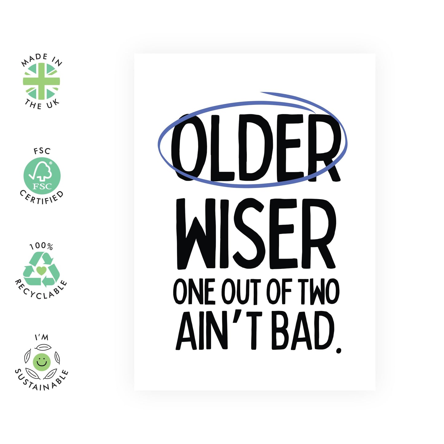 Brother Birthday Card - Older Not Wiser - Funny Birthday Cards For Friends Husband Wife - Gifts For Him Her Men Women Daughter - Comes With Fun Stickers By Central 23