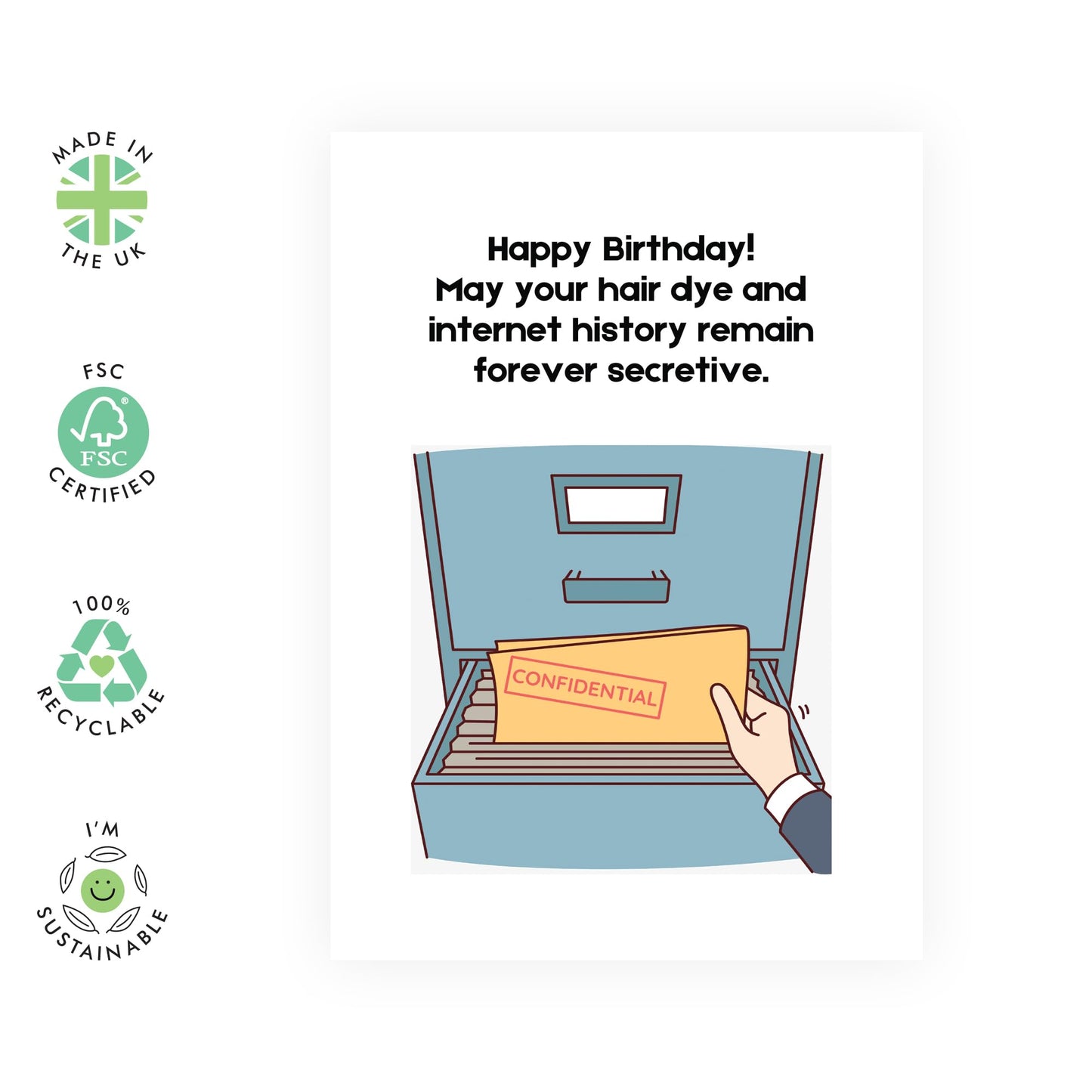 Funny Birthday Card - 'FOREVER SECRETIVE' - Celebrate with a Fun Nod to Keeping Secrets and Adding a Touch of Intrigue - Includes Envelope and Stickers by Central 23