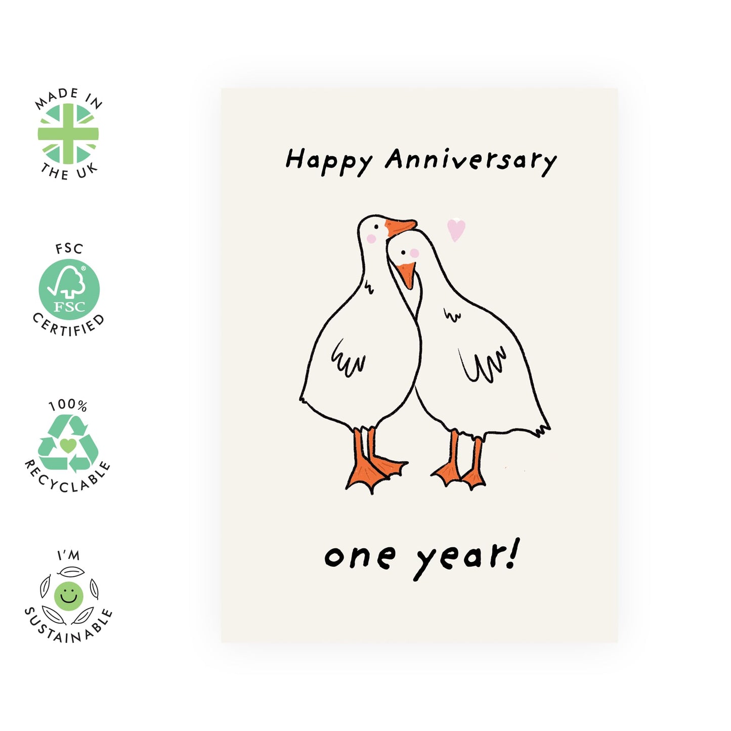 Adorable 1st Anniversary Card For Him Her - 'Anni One Year' - Gifts for Husband, Wife, Babe, Spouse, Darling, Lovebug, Hun - First Celebration - Comes with Fun Stickers
