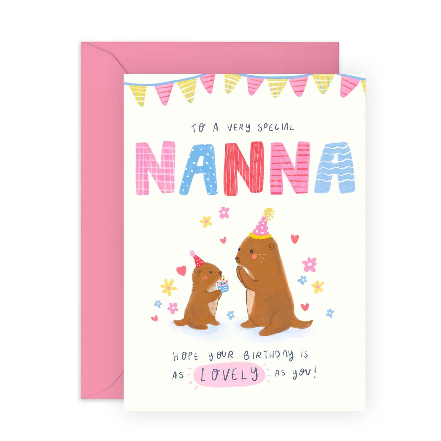 Lovely Nanna Birthday Card -'Otter Nanna'- Presents for Granny, Grandma, Grandmother, Mimi, Nan, Gran from Grandkids - Heartfelt Mothers Day Card for Her - Bday Party & Cake -Comes with Fun Stickers