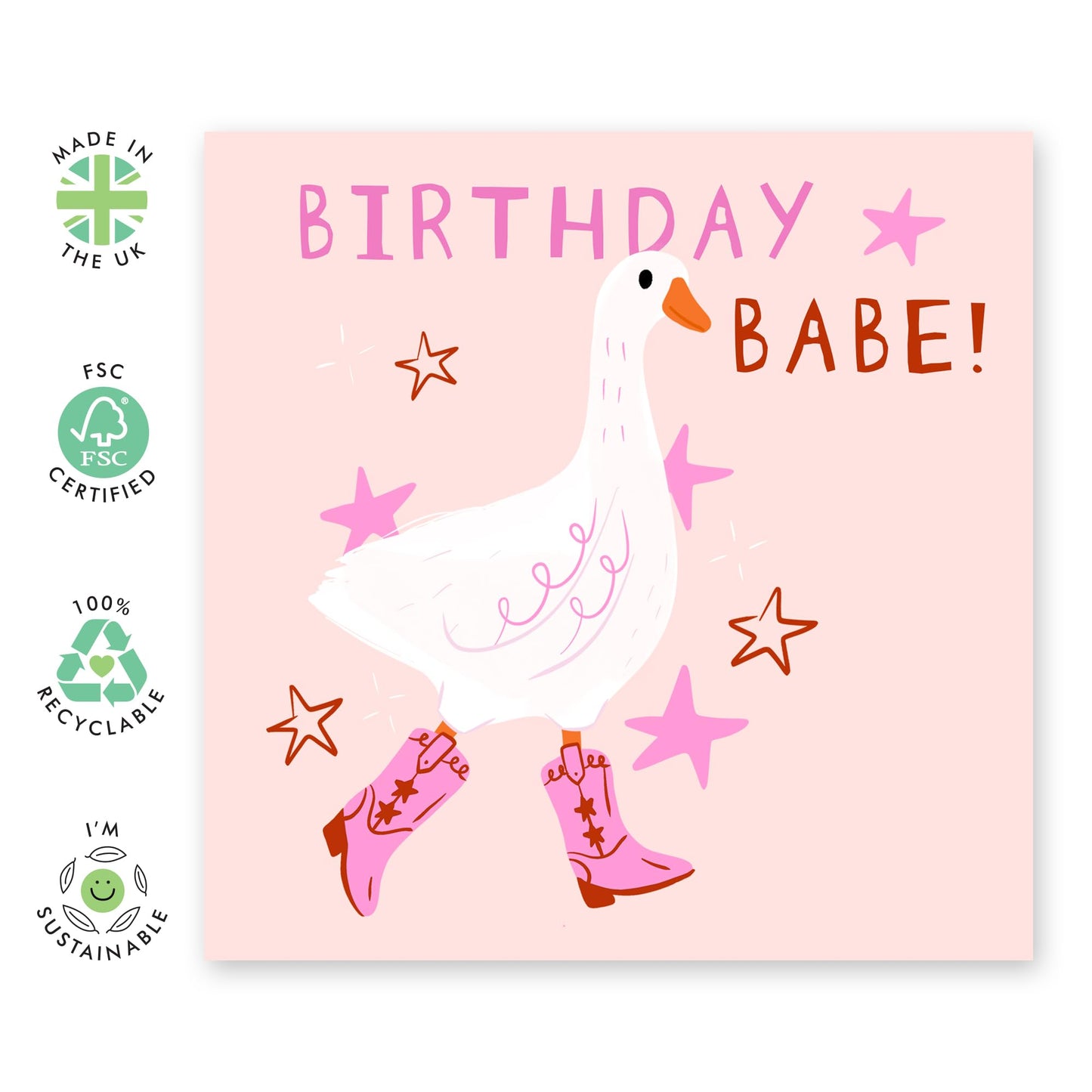 Cute Geese Birthday Card - 'Birthday Babe' - Gifts for Best Friends, Besties, BFF,Girlfriends, Sister, Sis, Gals - Geese In Boots - Comes with Fun Stickers