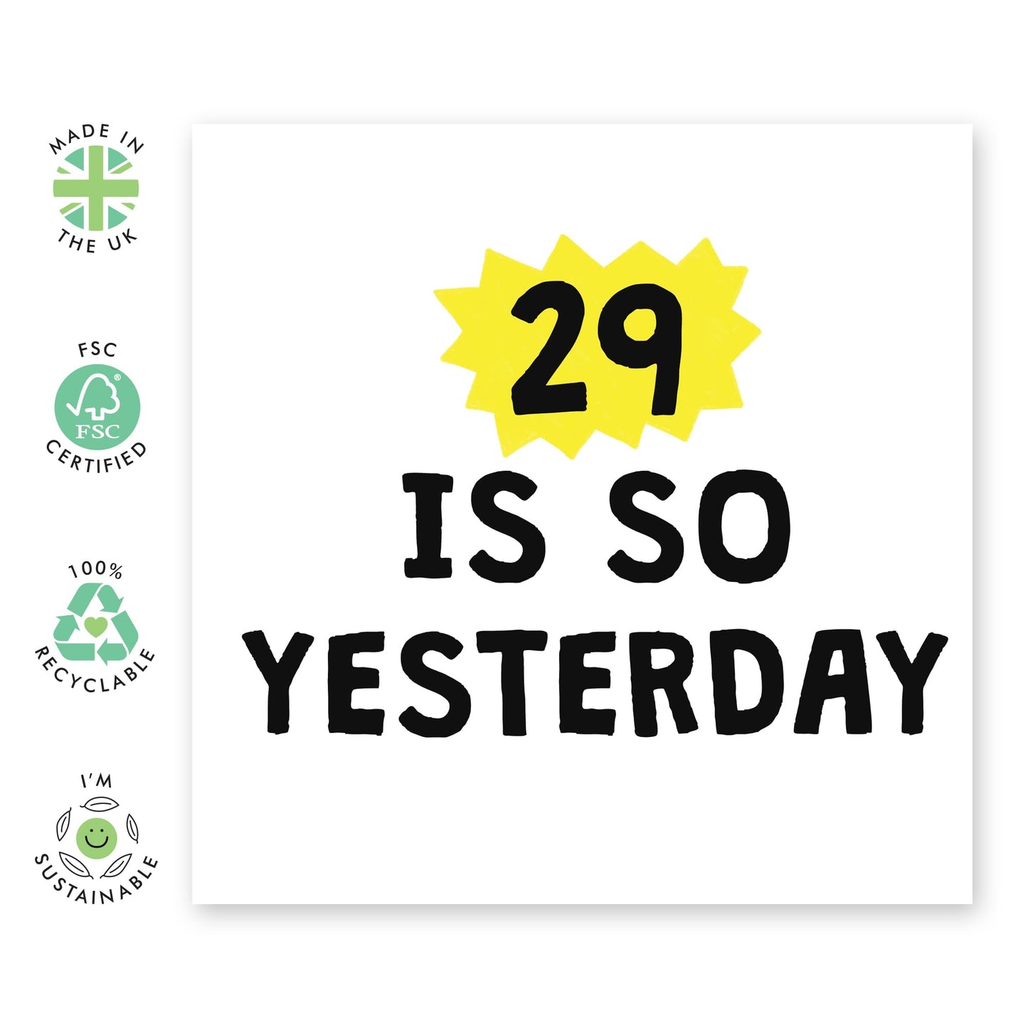 Birthday Card For Men Women - 29 Is So Yesterday - Birthday Cards Son Daughter - 30th Birthday Greeting Cards - Brother Sister Birthday Cards - Niece Nephew - Comes With Fun Stickers By Central 23