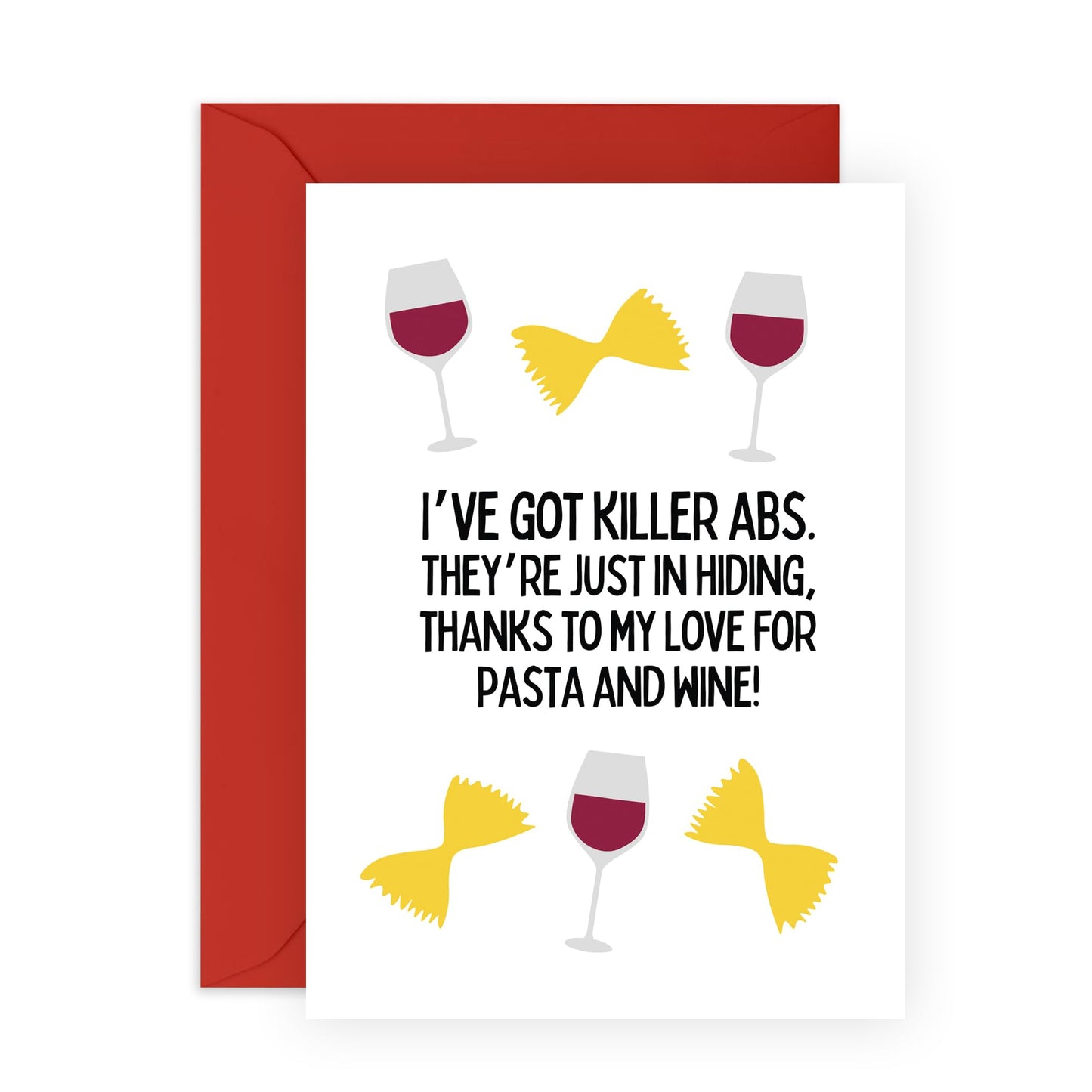 Funny Greeting Card - 'PASTA AND WINE' - Perfect for Celebrating Food with a Humorous Twist - Ideal for Him Her Friends Wife Husband Family Boyfriend Girlfriend - Comes With Stickers By Central 23
