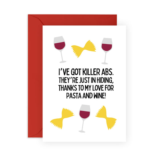 Funny Greeting Card - 'PASTA AND WINE' - Perfect for Celebrating Food with a Humorous Twist - Ideal for Him Her Friends Wife Husband Family Boyfriend Girlfriend - Comes With Stickers By Central 23