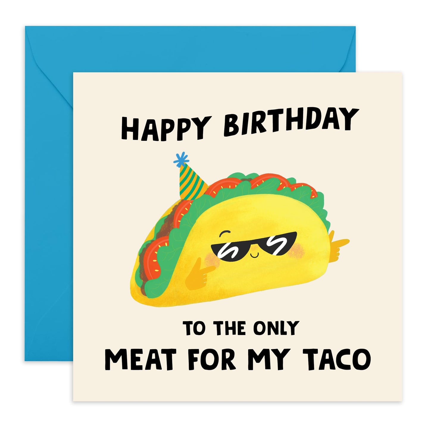 Hilarious Birthday Card for Him- 'Meat For My Taco' - Gifts for Husband, Boyfriend, Spouse, Babe, Partner – Cheeky Taco – Comes with Fun Stickers