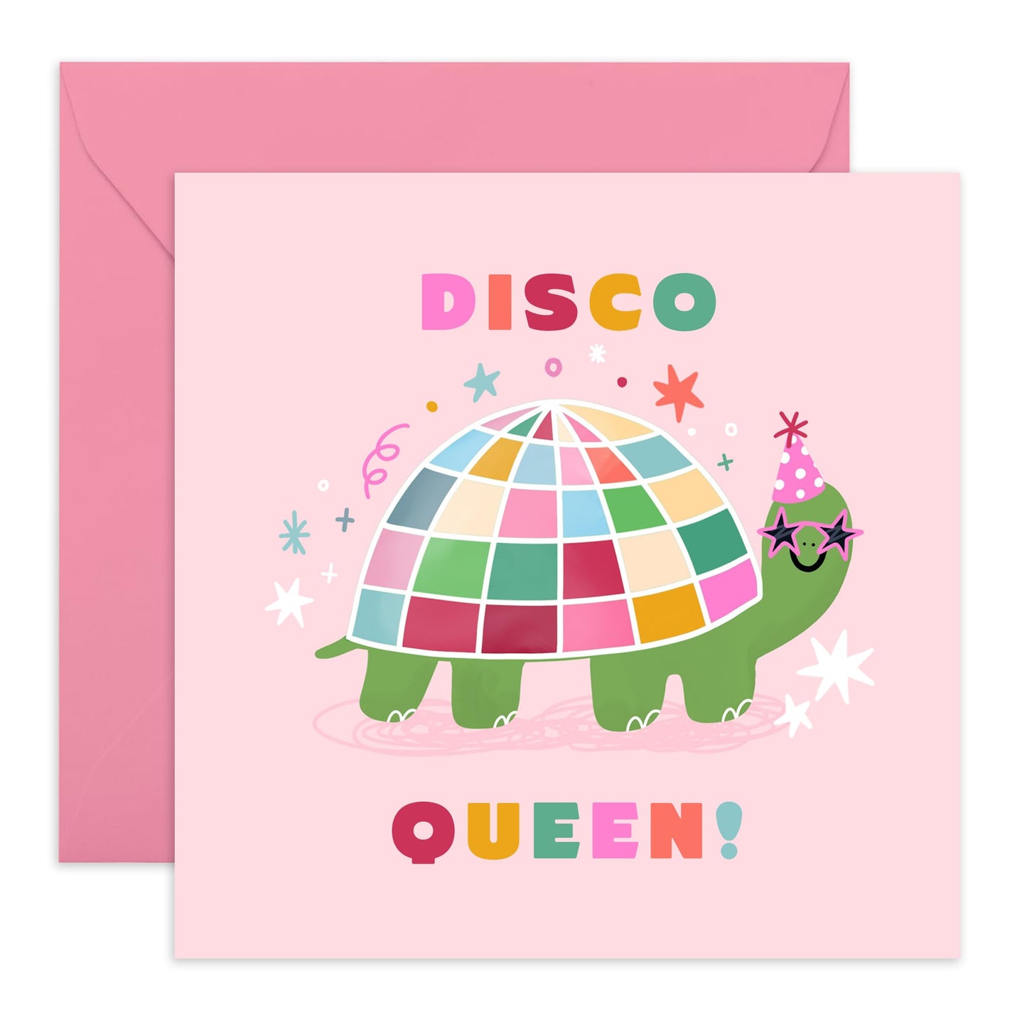 Colourful Birthday Card Turtle - 'Disco Queen' - Gifts for Best Friends, Besties, BFF,Girlfriends, Sister, Sis, Co-workers, Colleagues, Aunt, Her - Dancing - Comes with Fun Stickers