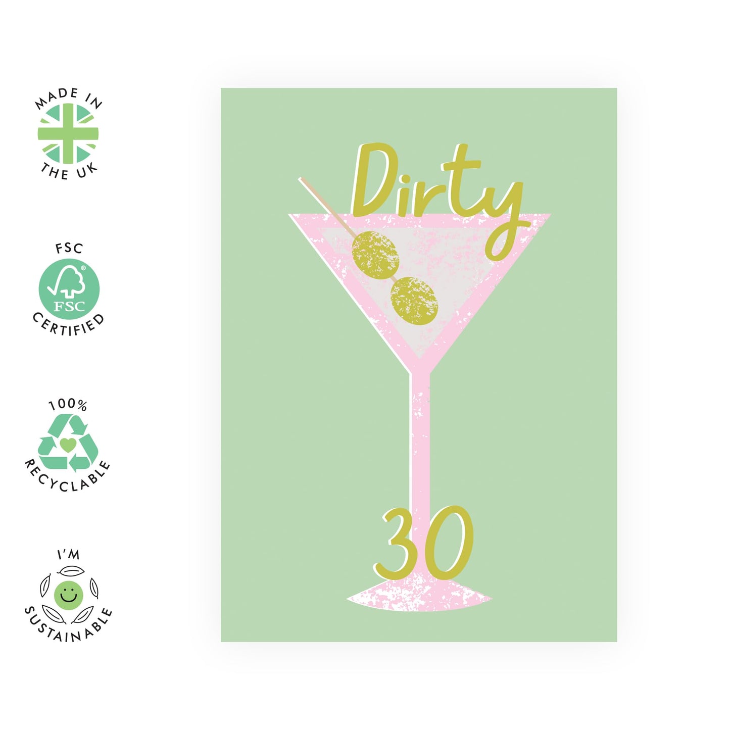 30th Birthday Greeting Card - 'Dirty 30' - Gifts for Her, Besties, Best Friend, Cousin, Girlfriend, Sis, Gals, Colleagues, Wife - Wine and Cocktails - Comes with Fun Stickers