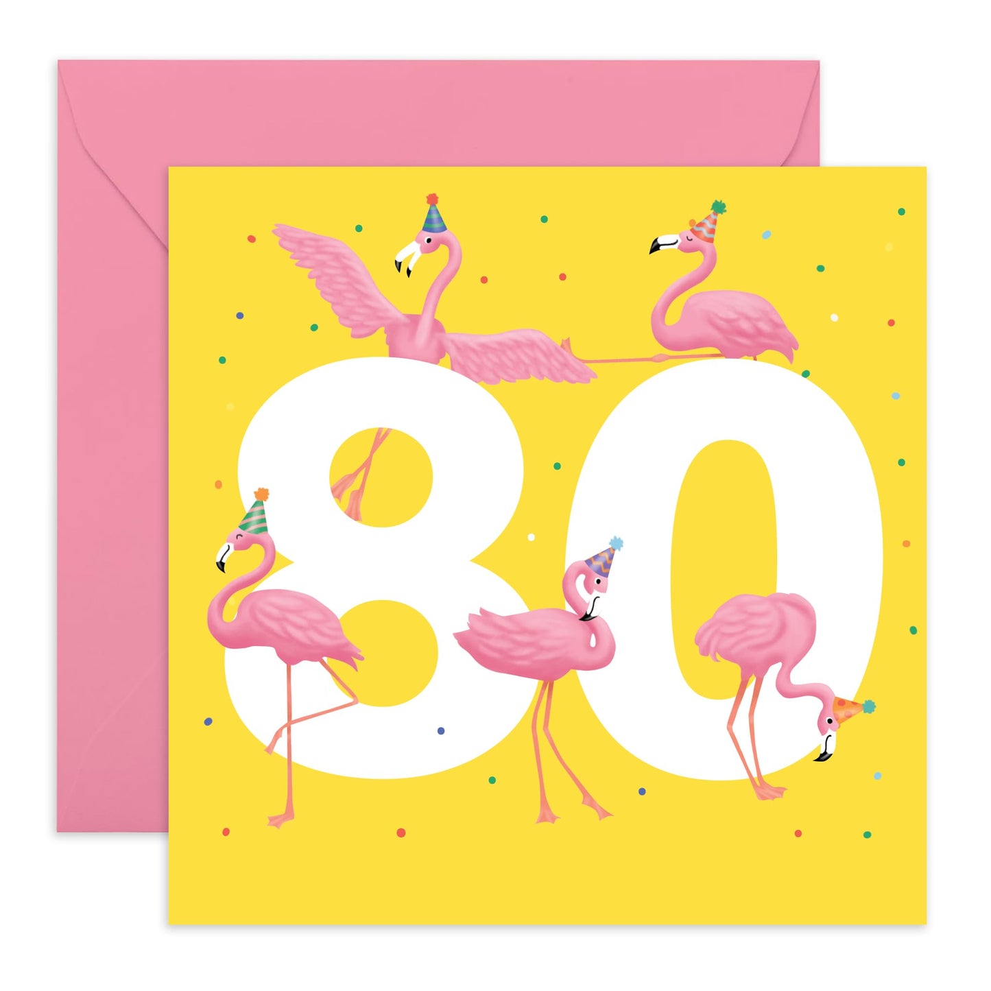 80th Birthday Card For Women - Flamingo Age 80 - Grandmother Birthday Greeting Card - Cats Birthday Card - Happy Eightieth Birthday Card Grandma - Comes With Fun Stickers - By Central 23