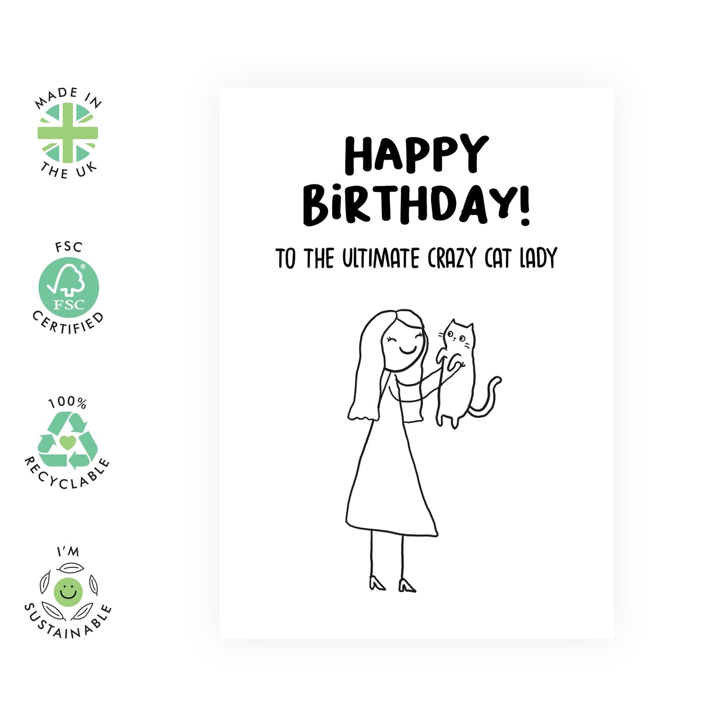 Funny Birthday Card for Fur Mums - 'Ultimate Crazy Cat Lady' - Gifts for Her, BFF, Sister, Ladies, Best Friend, Girlfriend - Cat Woman - Comes with Fun Stickers