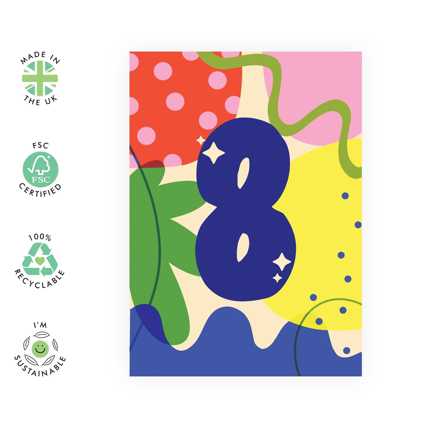 Eighth Birthday Card For Boys Girls- Abstract 8 Years - Happy 8th Birthday Greeting Card For Kids - Eight Years Old - Milestone Baby Cards Age Eight - Child - Comes With Fun Stickers - By Central 23