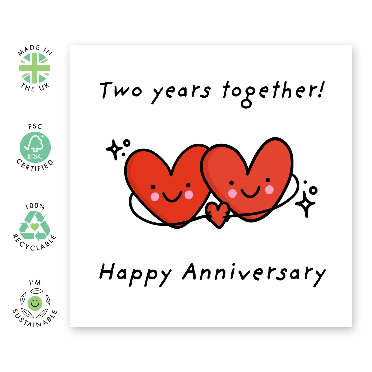 2nd Happy Anniversary Card - 'Two Years Heart' - Gifts for Wife, Husband, Spouse, Partner, Honey, Babe, Darling, Lovebug - 2 Years with you- Comes with Fun Stickers