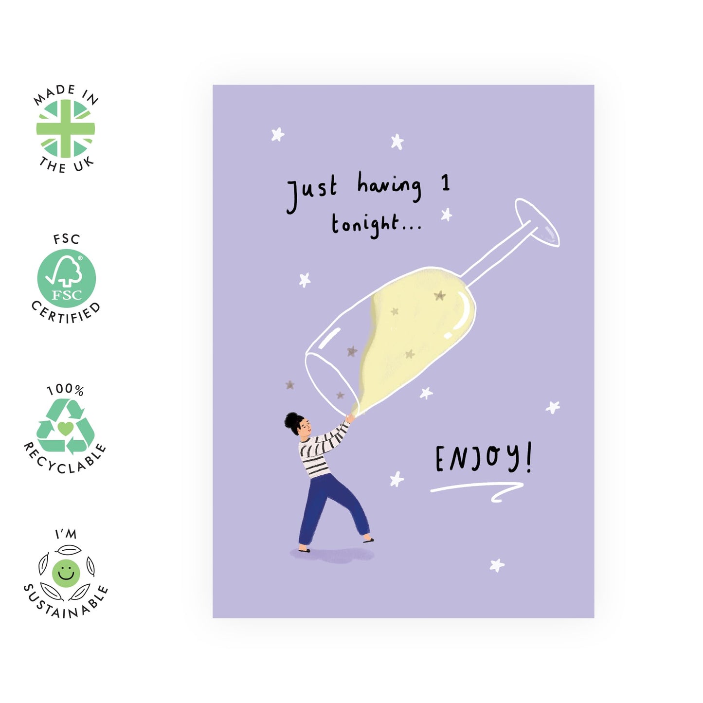 Fun Greeting Card - '1 TONIGHT BIG GLASS' - Ideal for Celebrating Special Occasions with a Lighthearted Touch - Perfect for Parties or Any Event Requiring a Cheers - Comes with Stickers by Central 23