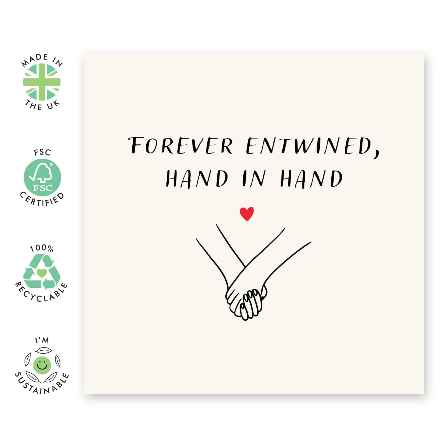 Anniversary Greeting Card - 'Hand In Hand' - Valentines Gifts for Boyfriend, Husband, Wife, Girlfriend, Partner, Other Half, Married Couples - Holding Hands - Comes with Fun Stickers
