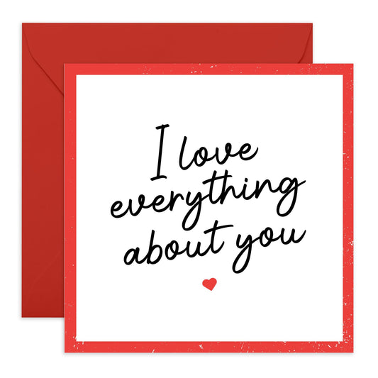 Anniversary Card For Husband Wife - I Love Everything About You - Sweet Valentine's Day Cards For Boyfriend Girlfriend Partner - I Love You Card For Him Her - Comes With Stickers By Central 23