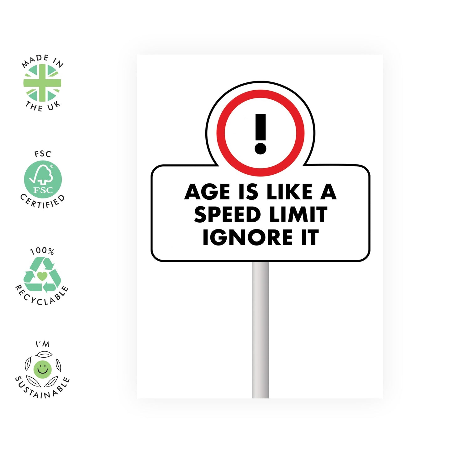 Birthday Card - 'Age Speed Limit: Ignore It!' - For Anyone - Funny and Playful Design - Perfect for Celebrating with Humor - Ideal for Any Age - Comes with Fun Stickers by Central 23